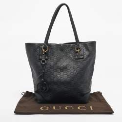 Pre Owned Gucci Black Guccissima Leather Charm Tote