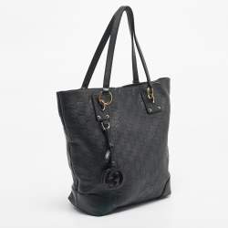 Pre Owned Gucci Black Guccissima Leather Charm Tote