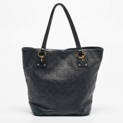 Pre Owned Gucci Black Guccissima Leather Charm Tote