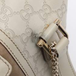 Pre Owned حقيبة غوتشي Treasure Boston صغيرة جلد وكانفاس هورسبيت بنية/ بيج