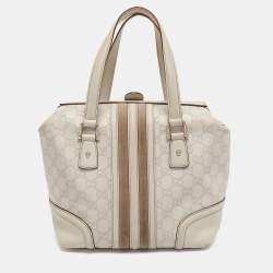 Pre Owned حقيبة غوتشي Treasure Boston صغيرة جلد وكانفاس هورسبيت بنية/ بيج