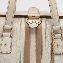 Pre Owned حقيبة غوتشي Treasure Boston صغيرة جلد وكانفاس هورسبيت بنية/ بيج
