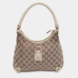 Pre Owned Gucci Beige GG Canvas and Leather Medium Abbey D-Ring Hobo