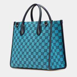 مملوكة مسبقًا حقيبة غوتشي توت جي جي قماش زرقاء صغيرة بتداخل جي