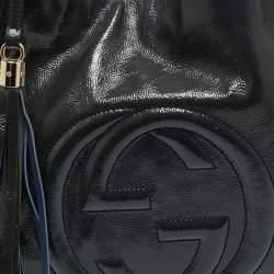 Pre Owned Gucci Dark Grey Patent Leather Medium Soho Tote