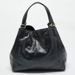 Pre Owned Gucci Dark Grey Patent Leather Medium Soho Tote