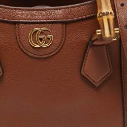 Pre Owned Gucci Brown Leather Mini Diana Tote