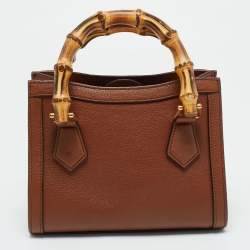 Pre Owned Gucci Brown Leather Mini Diana Tote