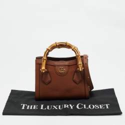Pre Owned Gucci Brown Leather Mini Diana Tote