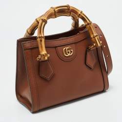 Pre Owned Gucci Brown Leather Mini Diana Tote
