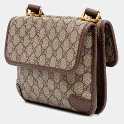 Pre Owned Gucci Beige Small GG Supreme Web Neo Vintage Double Flap Messenger Bag