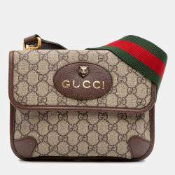 Pre Owned Gucci Beige Small GG Supreme Web Neo Vintage Double Flap Messenger Bag