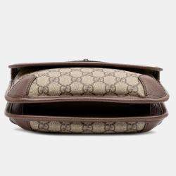 Pre Owned Gucci Beige Small GG Supreme Web Neo Vintage Double Flap Messenger Bag
