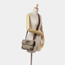 Pre Owned Gucci Beige Small GG Supreme Web Neo Vintage Double Flap Messenger Bag