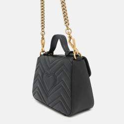 Pre Owned Gucci Gg Marmont Top Handle Bag Black Leather Size Small