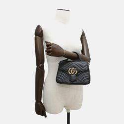Pre Owned Gucci Gg Marmont Top Handle Bag Black Leather Size Small