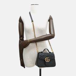 Pre Owned Gucci Gg Marmont Top Handle Bag Black Leather Size Small