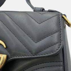 Pre Owned Gucci Gg Marmont Top Handle Bag Black Leather Size Small