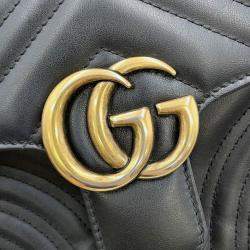 Pre Owned Gucci Gg Marmont Top Handle Bag Black Leather Size Small