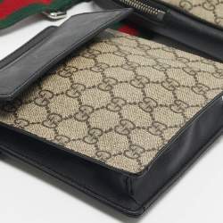 Pre Owned Gucci Beige/Black GG Supreme Canvas and Leather Web Belt Bag