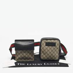 Pre Owned Gucci Beige/Black GG Supreme Canvas and Leather Web Belt Bag