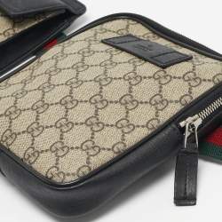 Pre Owned Gucci Beige/Black GG Supreme Canvas and Leather Web Belt Bag