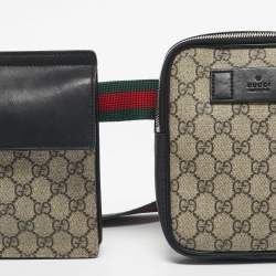 Pre Owned Gucci Beige/Black GG Supreme Canvas and Leather Web Belt Bag