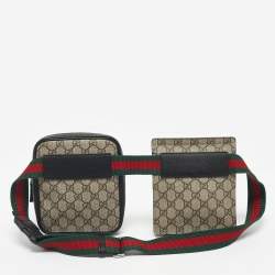 Pre Owned Gucci Beige/Black GG Supreme Canvas and Leather Web Belt Bag