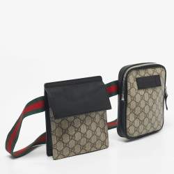Pre Owned Gucci Beige/Black GG Supreme Canvas and Leather Web Belt Bag