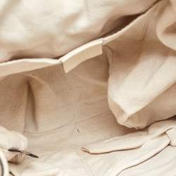 Pre Owned Gucci Off White Pebbled Leather GG Bamboo Tassel Backpack