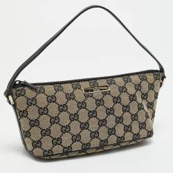 Pre Owned Gucci Beige/Black GG Canvas Boat Pochette Bag