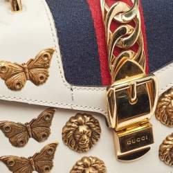 Pre Owned Gucci White Leather Mini Animalier Sylvie Top Handle Bag