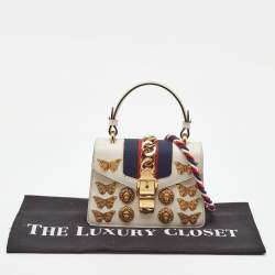 Pre Owned Gucci White Leather Mini Animalier Sylvie Top Handle Bag
