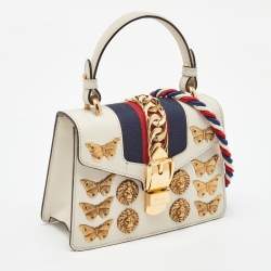 Pre Owned Gucci White Leather Mini Animalier Sylvie Top Handle Bag