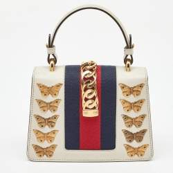 Pre Owned Gucci White Leather Mini Animalier Sylvie Top Handle Bag