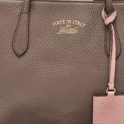Pre Owned Gucci Grey Leather Small Swing Tote