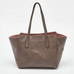 Pre Owned Gucci Grey Leather Small Swing Tote