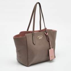 Pre Owned Gucci Grey Leather Small Swing Tote