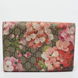 Pre Owned Gucci Beige/Mauve GG Supreme Canvas Blooms Dionysus Wallet on Chain