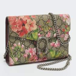 Pre Owned Gucci Beige/Mauve GG Supreme Canvas Blooms Dionysus Wallet on Chain
