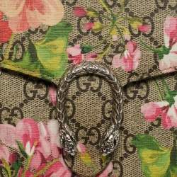 Pre Owned Gucci Beige/Mauve GG Supreme Canvas Blooms Dionysus Wallet on Chain