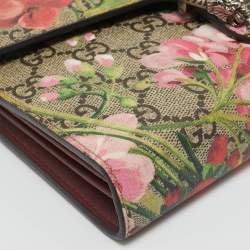 Pre Owned Gucci Beige/Mauve GG Supreme Canvas Blooms Dionysus Wallet on Chain