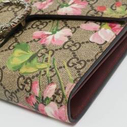 Pre Owned Gucci Beige/Mauve GG Supreme Canvas Blooms Dionysus Wallet on Chain