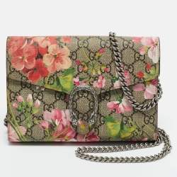 Pre Owned Gucci Beige/Mauve GG Supreme Canvas Blooms Dionysus Wallet on Chain