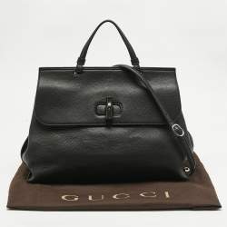 Pre Owned Gucci Black Leather Large Bamboo Daily Top Handle Bag