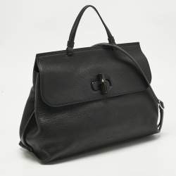 Pre Owned Gucci Black Leather Large Bamboo Daily Top Handle Bag