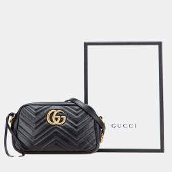 Pre Owned Gucci Black Small GG Marmont Matelasse Leather Crossbody