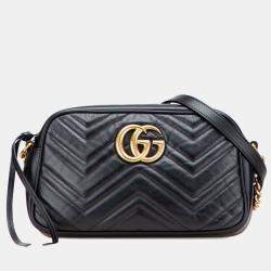Pre Owned Gucci Black Small GG Marmont Matelasse Leather Crossbody