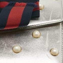 Pre Owned Gucci Silver Leather Animalier Broadway Clutch