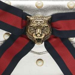 Pre Owned Gucci Silver Leather Animalier Broadway Clutch